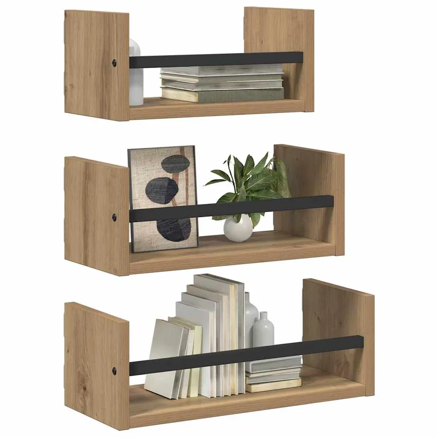 Ensemble d'étagères murales 3 pcs Chêne artisanal 40x16x14cm - 3