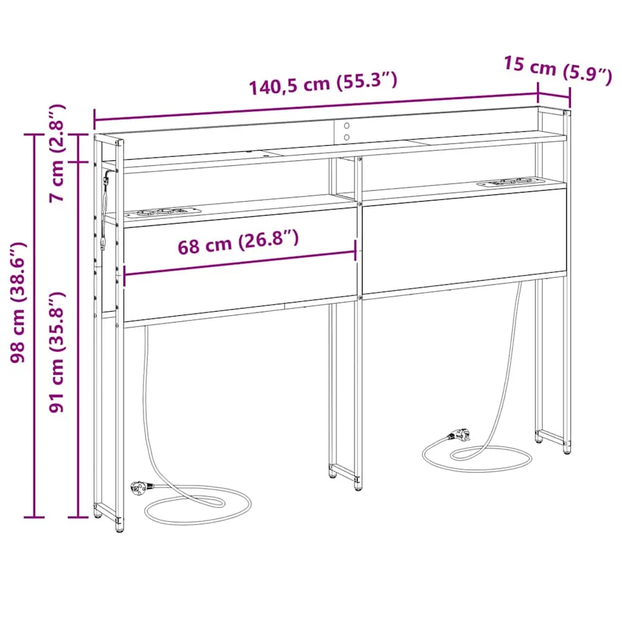 Tête de lit de rangement Chêne marron Bois d'ingénierie - 15