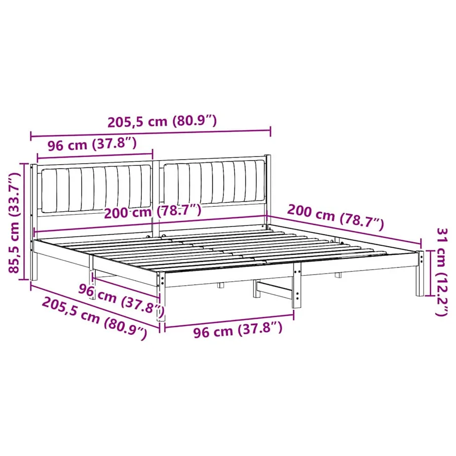 Cadre de lit Gris clair 200 x 200 cm Pin massif - 11