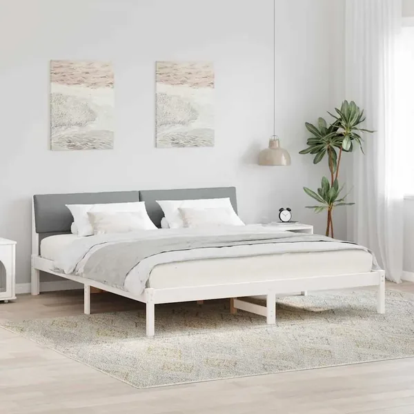 Cadre de lit avec tête de lit Blanc et gris clair 200 x 200 cm