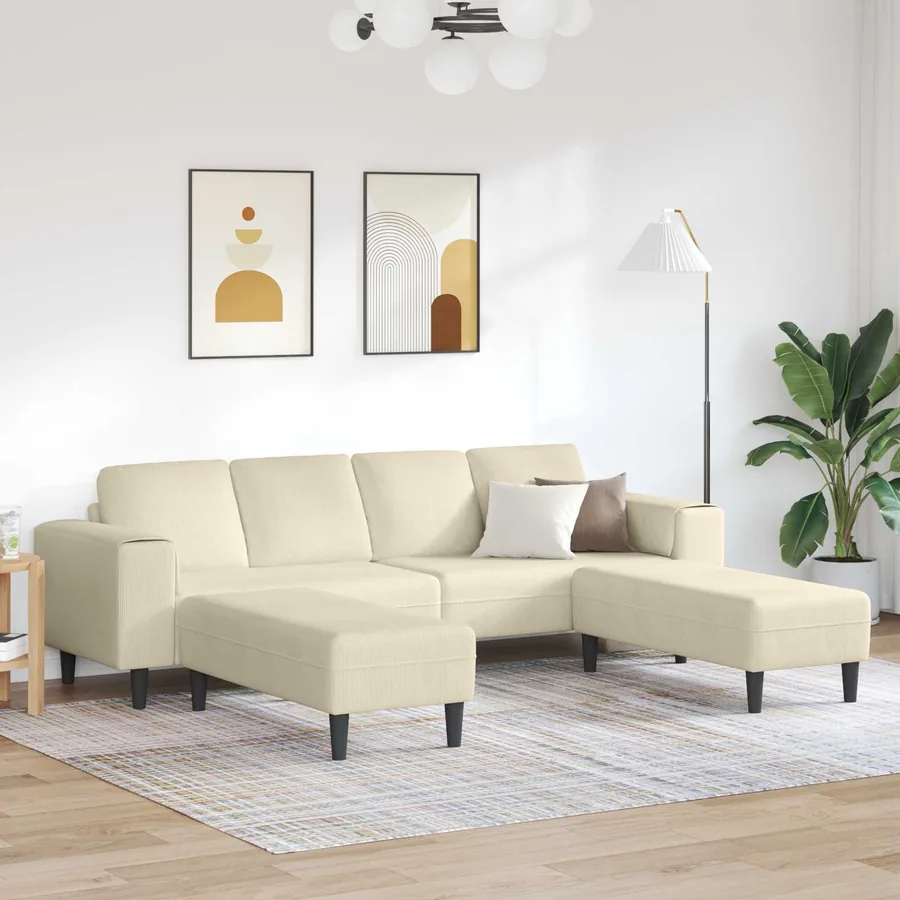 Canapé Crème 250 x 188 x 76 cm Tissu en velours côtelé