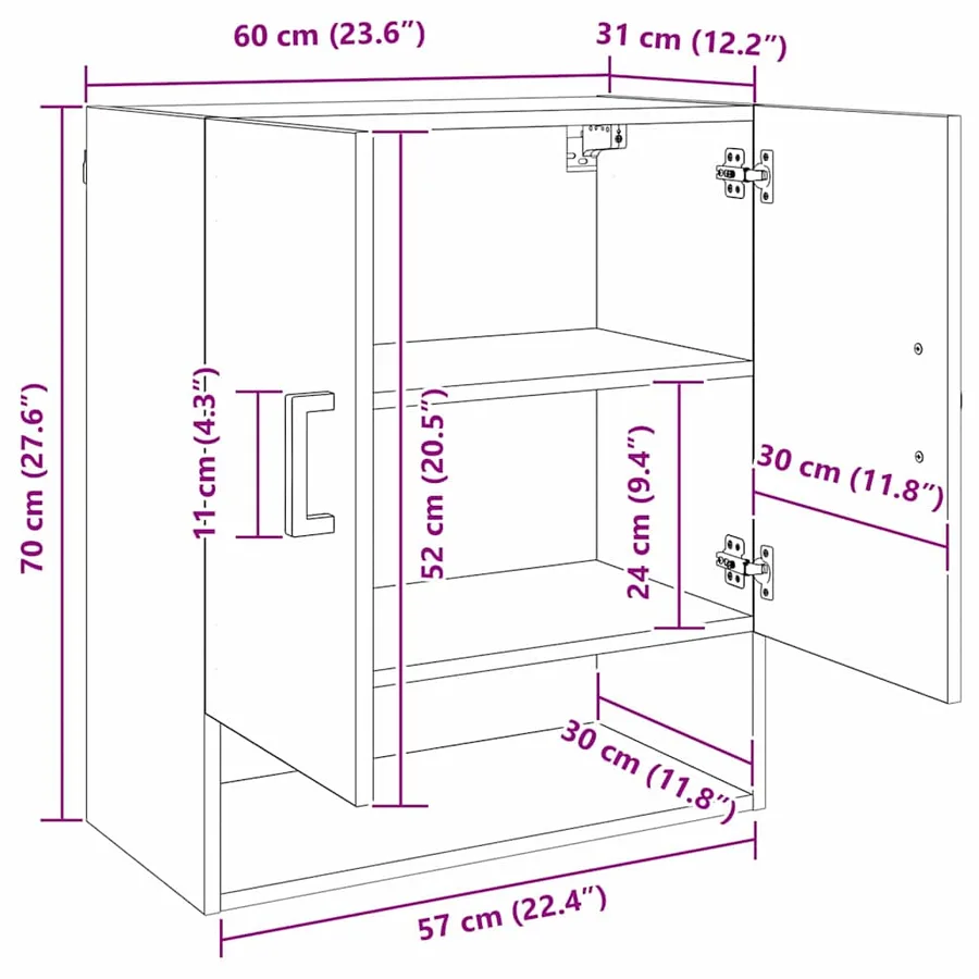 Meuble mural Chêne noir 60 x 31 x 70 cm Bois d'ingénierie - 11