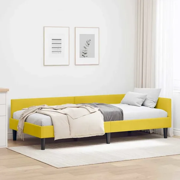 Cadre de lit d'angle Jaune 90 cm x 190 cm Velours