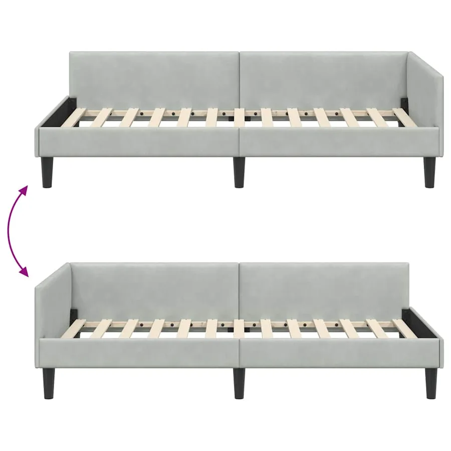 Cadre de lit d'angle Gris clair 90 cm x 190 cm Velours - 9