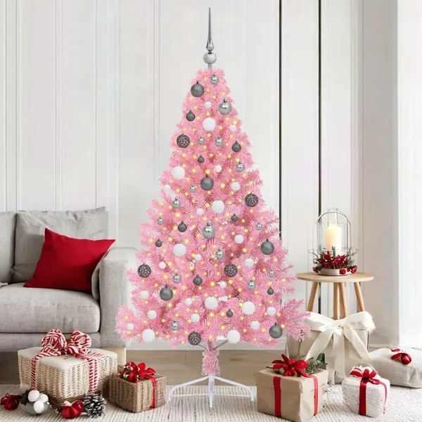 Sapin de Noël artificiel pré-éclairé Rose 180 cm PVC