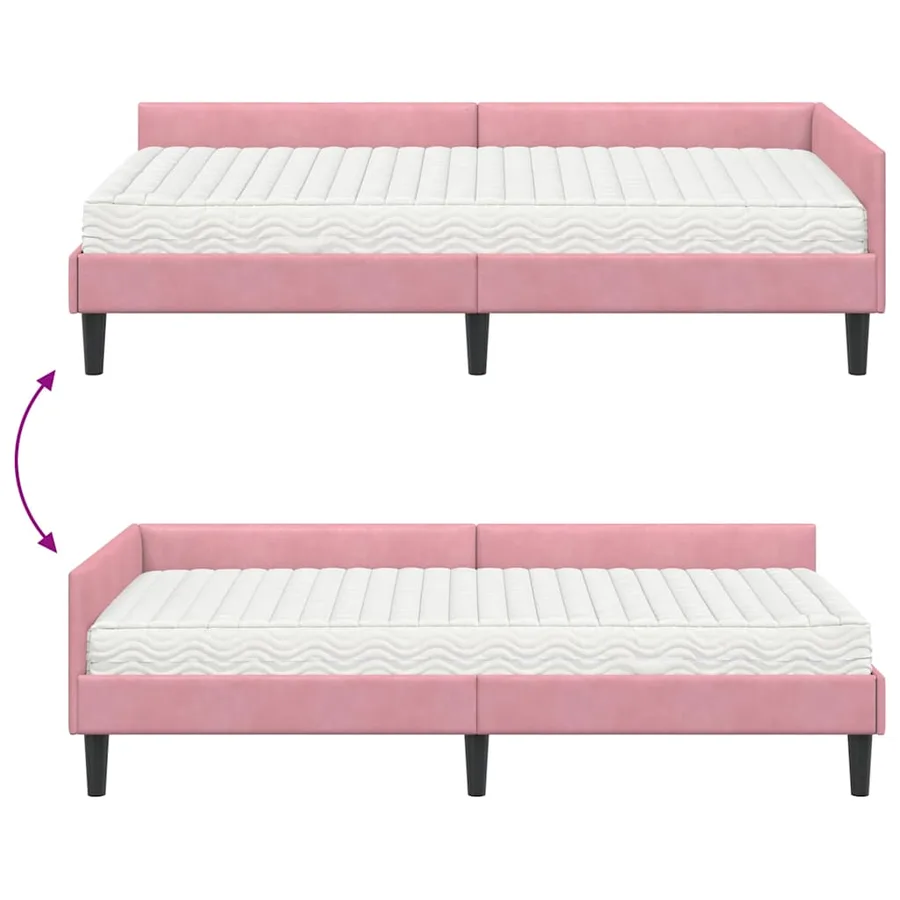 Cadre de lit d'angle avec matelas Autre 2 pcs Gris Velours - 12