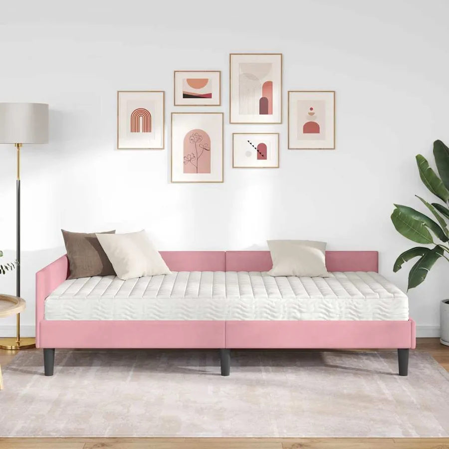 Cadre de lit d'angle avec matelas Autre 2 pcs Gris Velours - 3