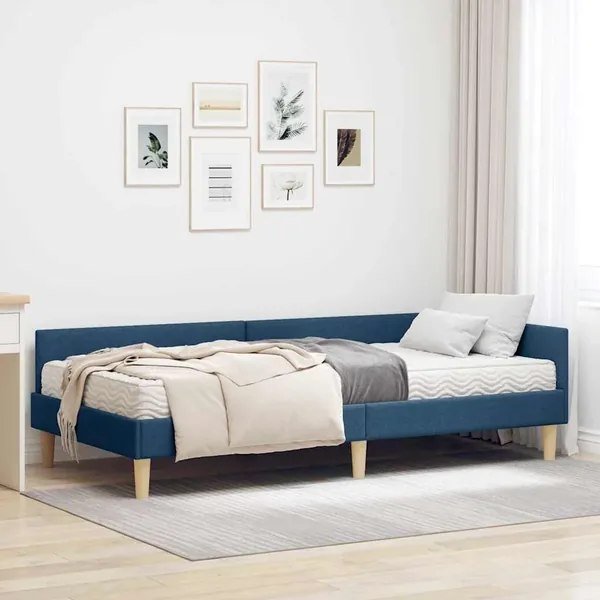 Cadre de lit d'angle avec matelas avec matelas 2 pcs Bleu tissu