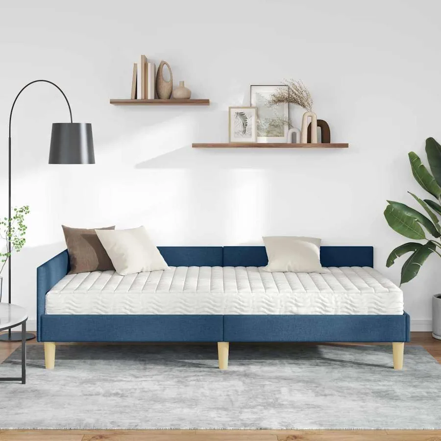 Cadre de lit d'angle avec matelas avec matelas 2 pcs Bleu tissu - 3