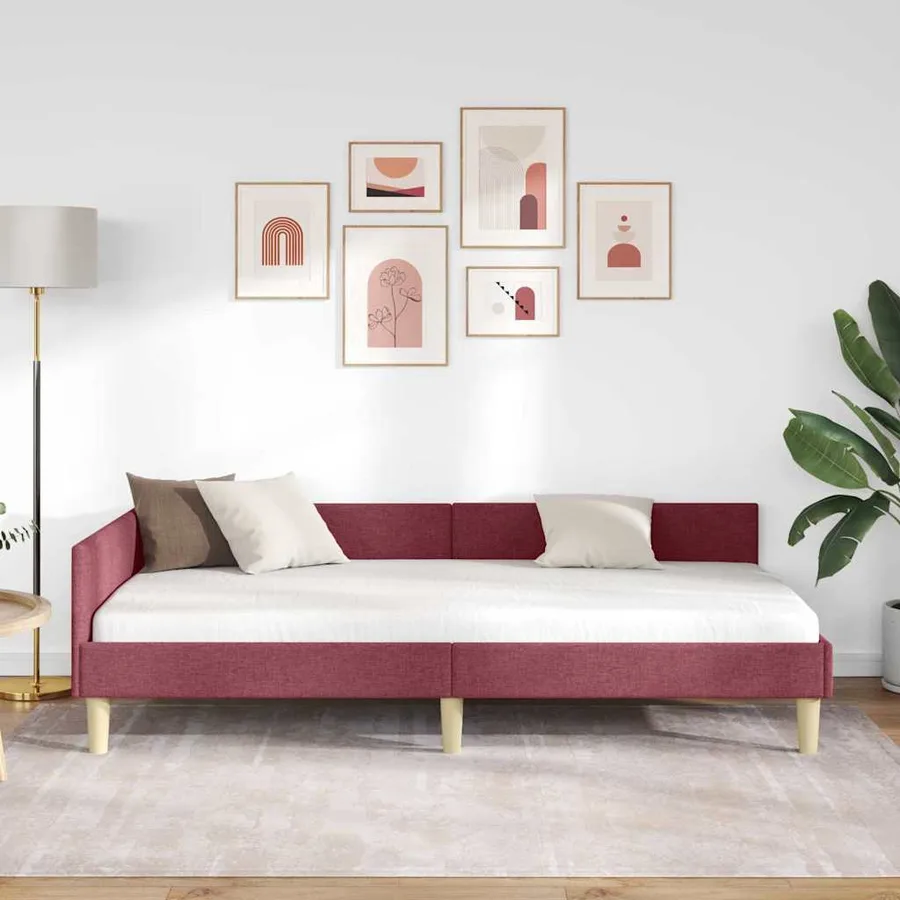 Cadre de lit d'angle Bordeaux 80 x 200 cm tissu - 3