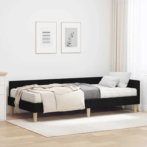 Cadre de lit d'angle avec matelas avec matelas 2 pcs Vert tissu