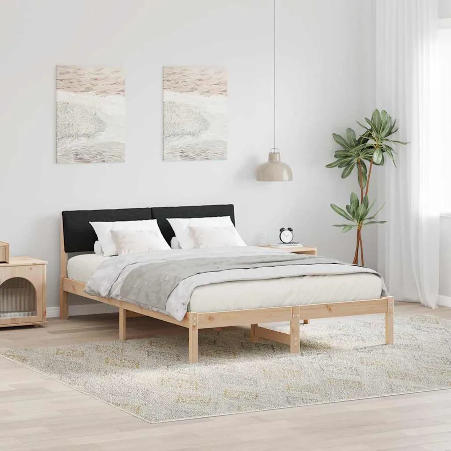 Cadre de lit Marron et noir 140 x 190 cm Bois massif en pin