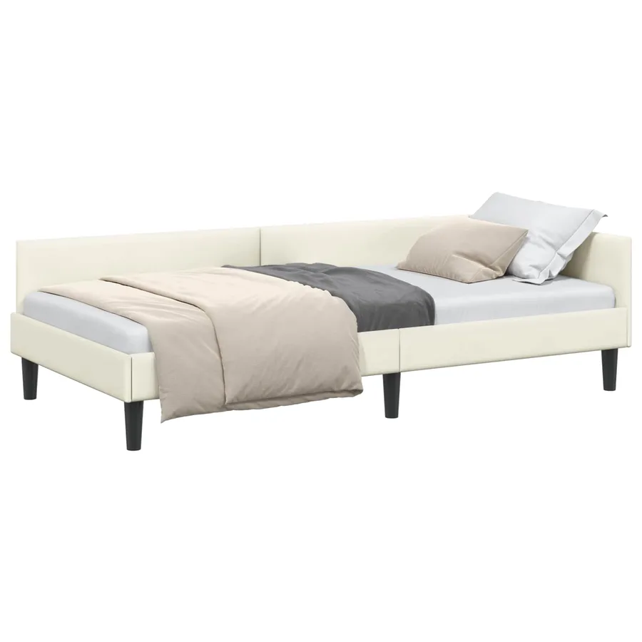 Cadre de lit d'angle Crème 100 cm x 200 cm Velours - 2
