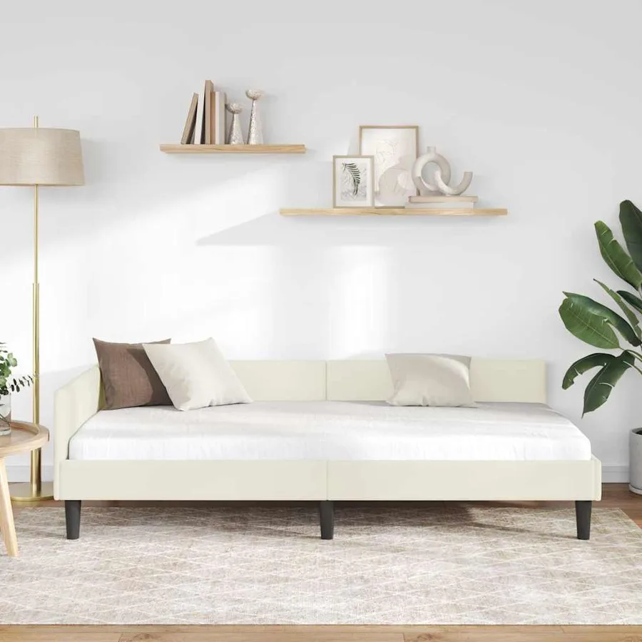 Cadre de lit d'angle Crème 100 cm x 200 cm Velours - 3