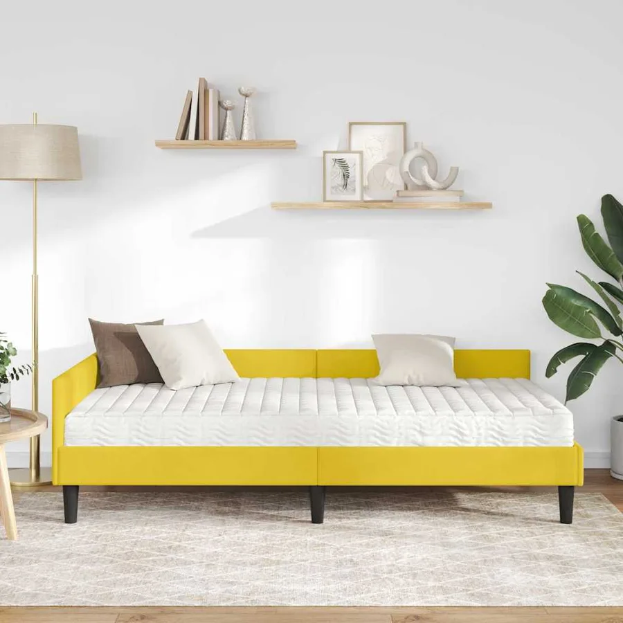Cadre de lit d'angle avec matelas Autre 2 pcs Jaune Velours - 3