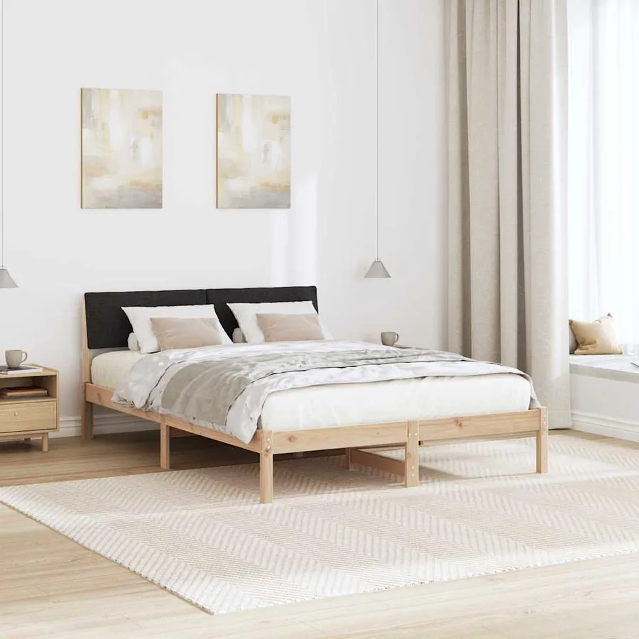Cadre de lit Marron et noir 150 x 200 cm Bois massif en pin - 4