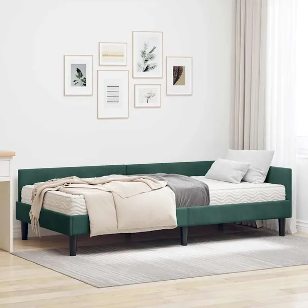 Cadre de lit d'angle avec matelas Autre 2 pcs Vert Velours