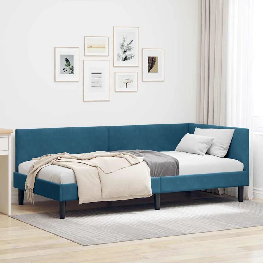 Cadre de lit d'angle Bleu 100 cm x 200 cm Velours