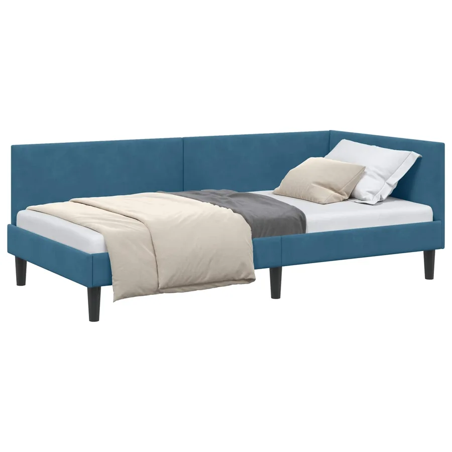 Cadre de lit d'angle Bleu 100 cm x 200 cm Velours - 2