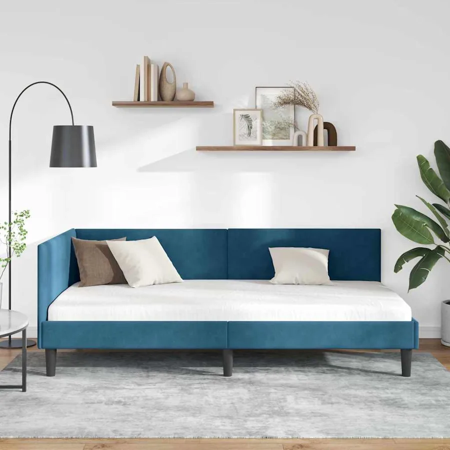 Cadre de lit d'angle Bleu 100 cm x 200 cm Velours - 3