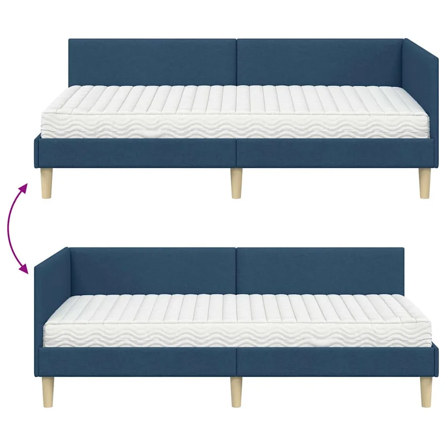 Cadre de lit d'angle avec matelas Autre 2 pcs Bleu tissu - 12