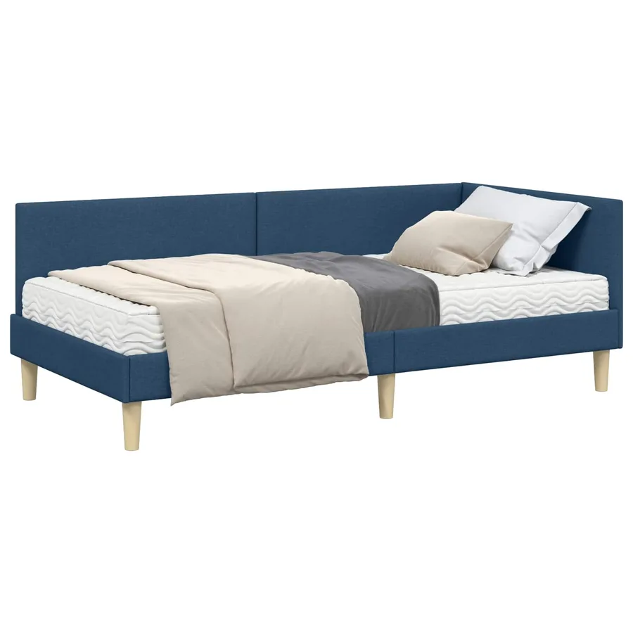 Cadre de lit d'angle avec matelas Autre 2 pcs Bleu tissu - 2