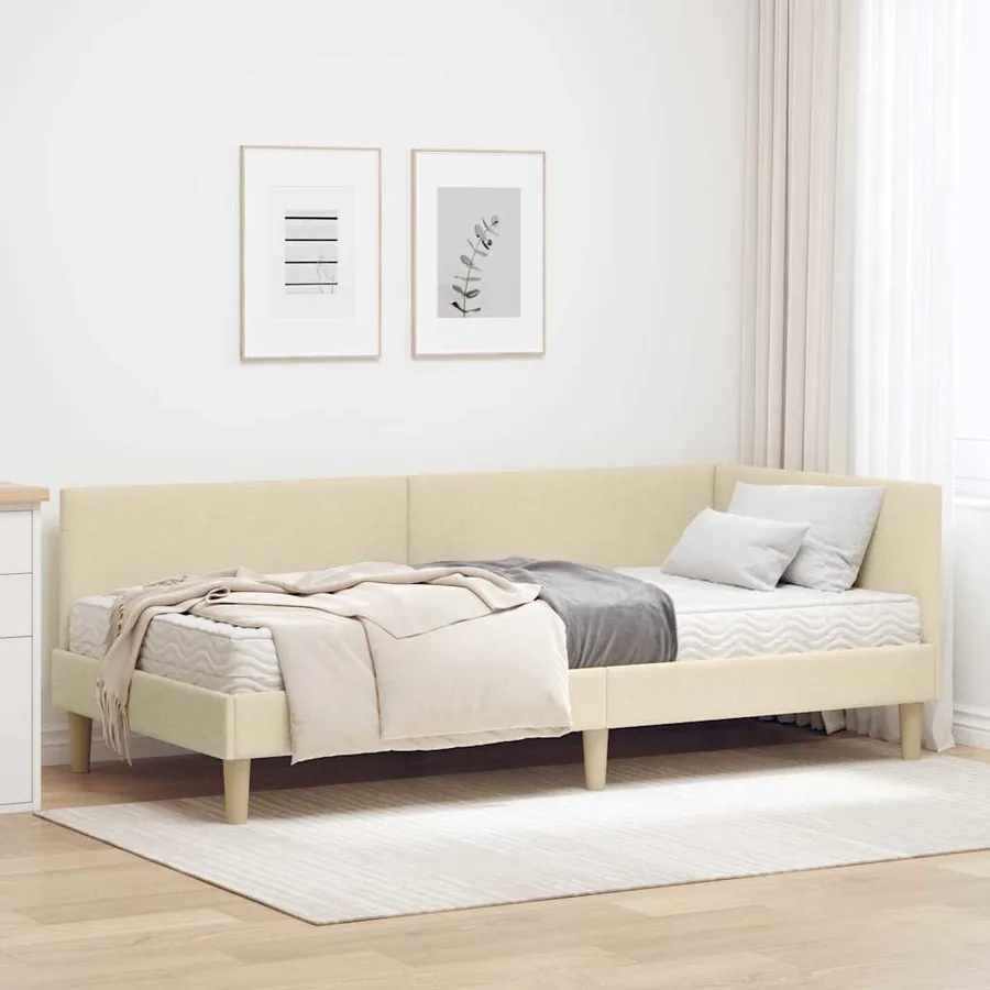 Cadre de lit d'angle avec matelas Autre 2 pcs Crème tissu