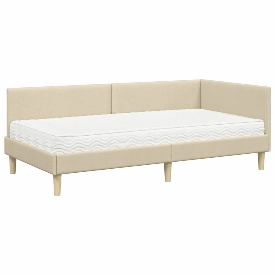 Cadre de lit d'angle avec matelas Autre 2 pcs Crème tissu - 4
