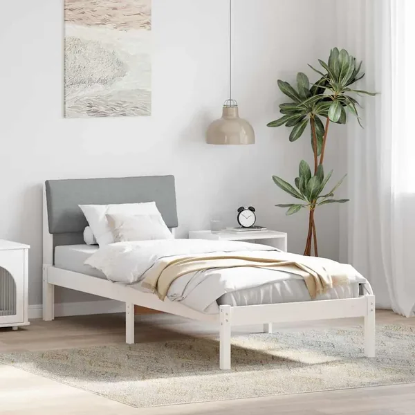 Cadre de lit Blanc et gris clair 80 x 200 cm Bois massif en pin