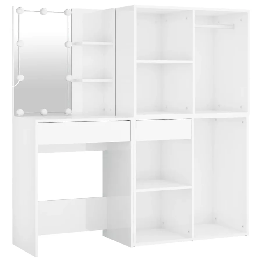 Coiffeuse à LED et 2 armoires Blanc brillant Bois d'ingénierie - 7