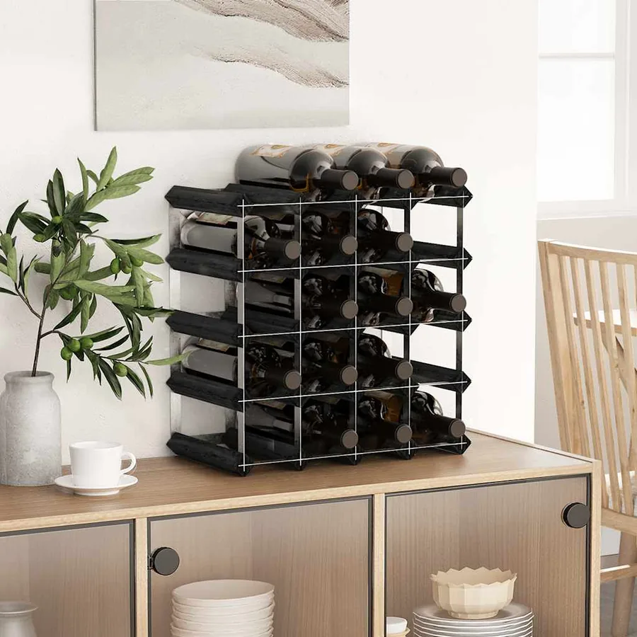 Casier à bouteilles pour 20 bouteilles Noir Bois de pin solide - 3