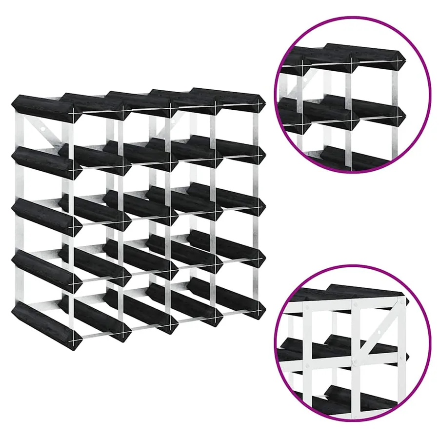 Casier à bouteilles pour 20 bouteilles Noir Bois de pin solide - 8