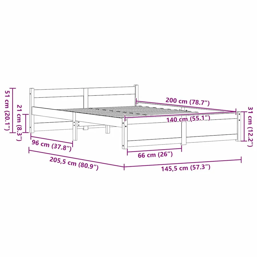 Cadre de lit Brun cire 205,5 x 145,5 x 51 cm Pin massif - 11