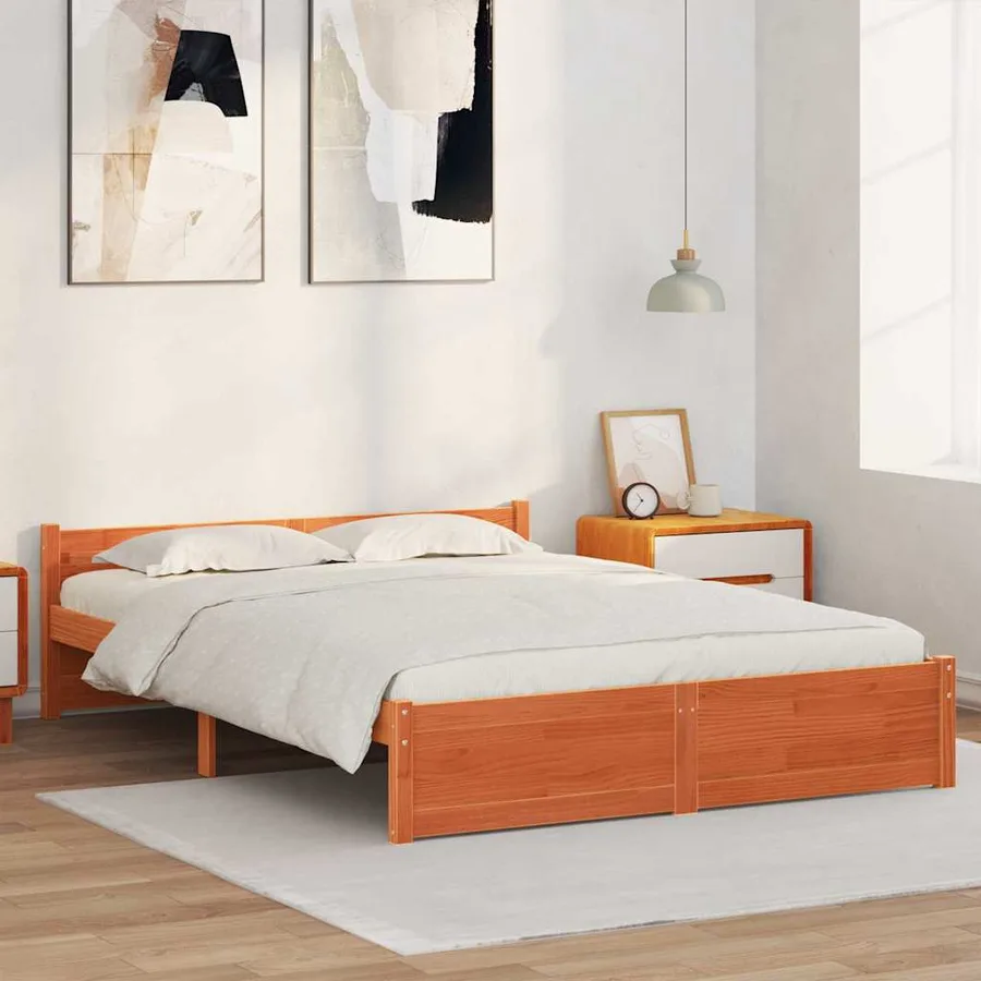 Cadre de lit Brun cire 205,5 x 145,5 x 51 cm Pin massif - 3