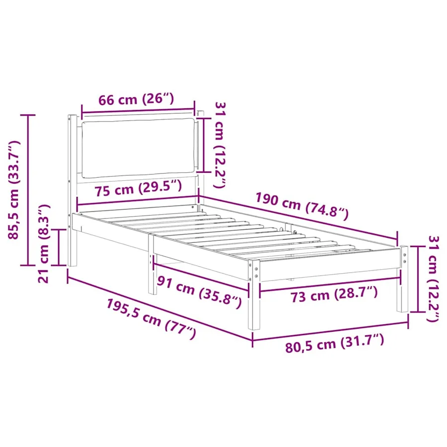 Cadre de lit avec tête de lit Gris clair 80 x 190 cm Pin massif - 11