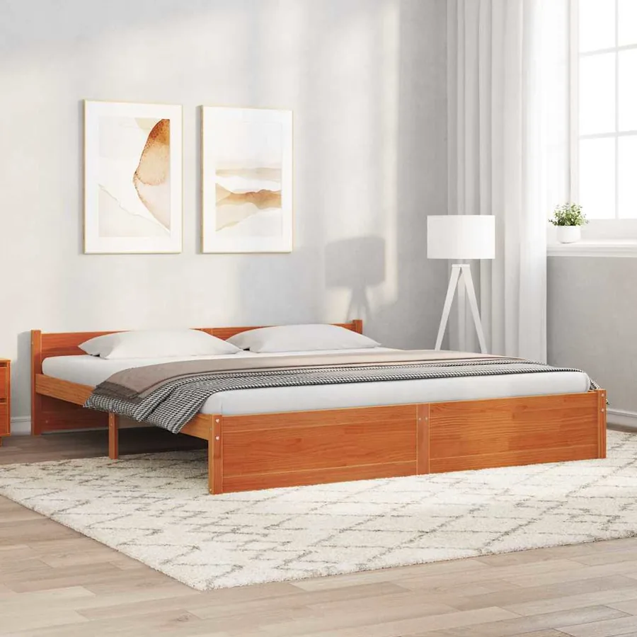 Cadre de lit Brun cire 205,5 x 185,5 x 51 cm Pin massif