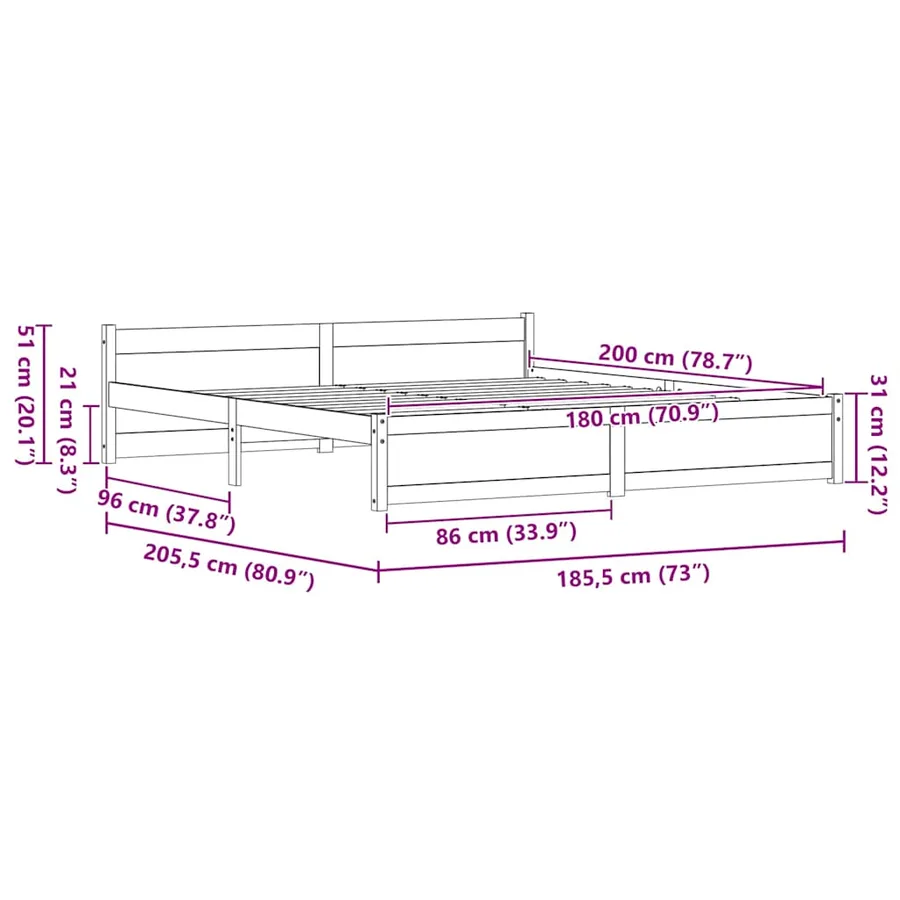 Cadre de lit Brun cire 205,5 x 185,5 x 51 cm Pin massif - 11