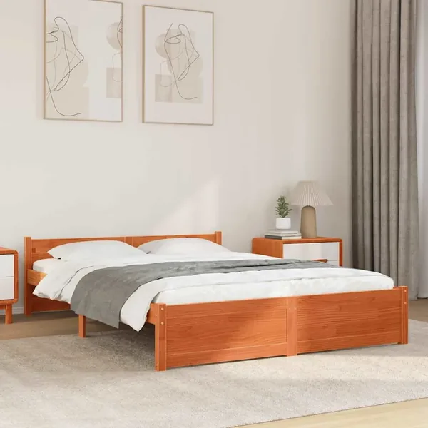 Cadre de lit Brun cire 195,5 x 145,5 x 51 cm Pin massif