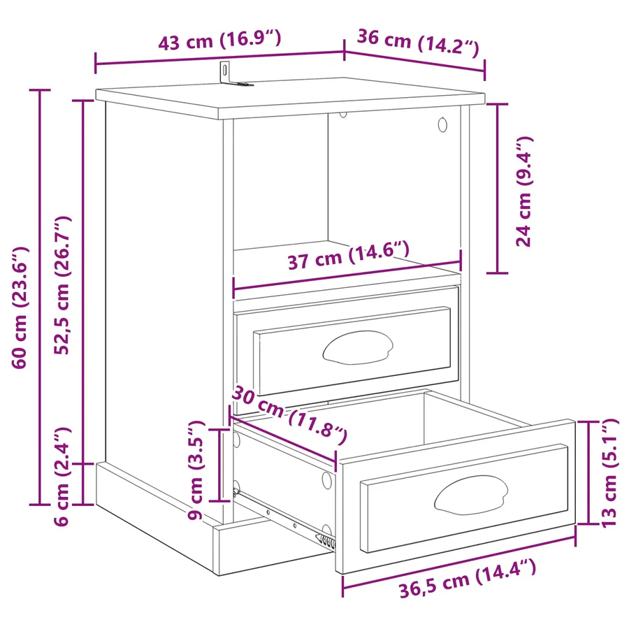 Cabinet de chevet Bois ancien 36 x 43 x 60 cm Bois d'ingénierie - 13