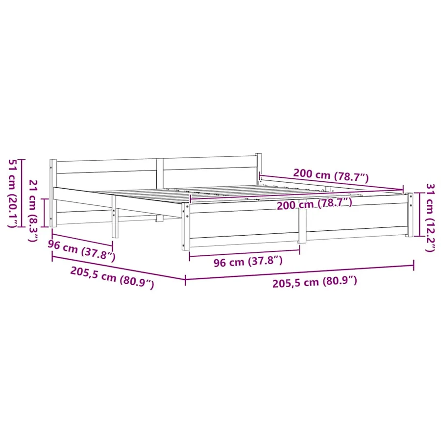 Cadre de lit Brun cire 205,5 x 205,5 x 51 cm Pin massif - 11