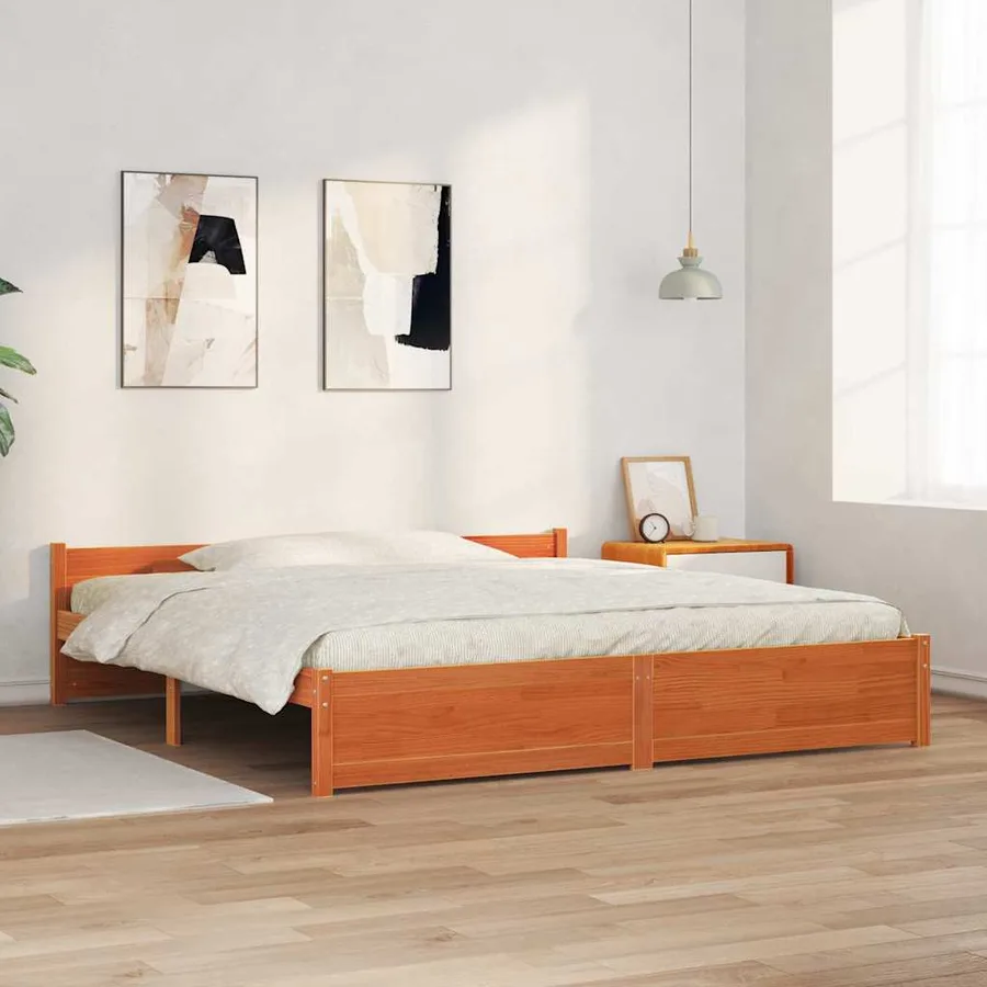 Cadre de lit Brun cire 205,5 x 205,5 x 51 cm Pin massif - 3