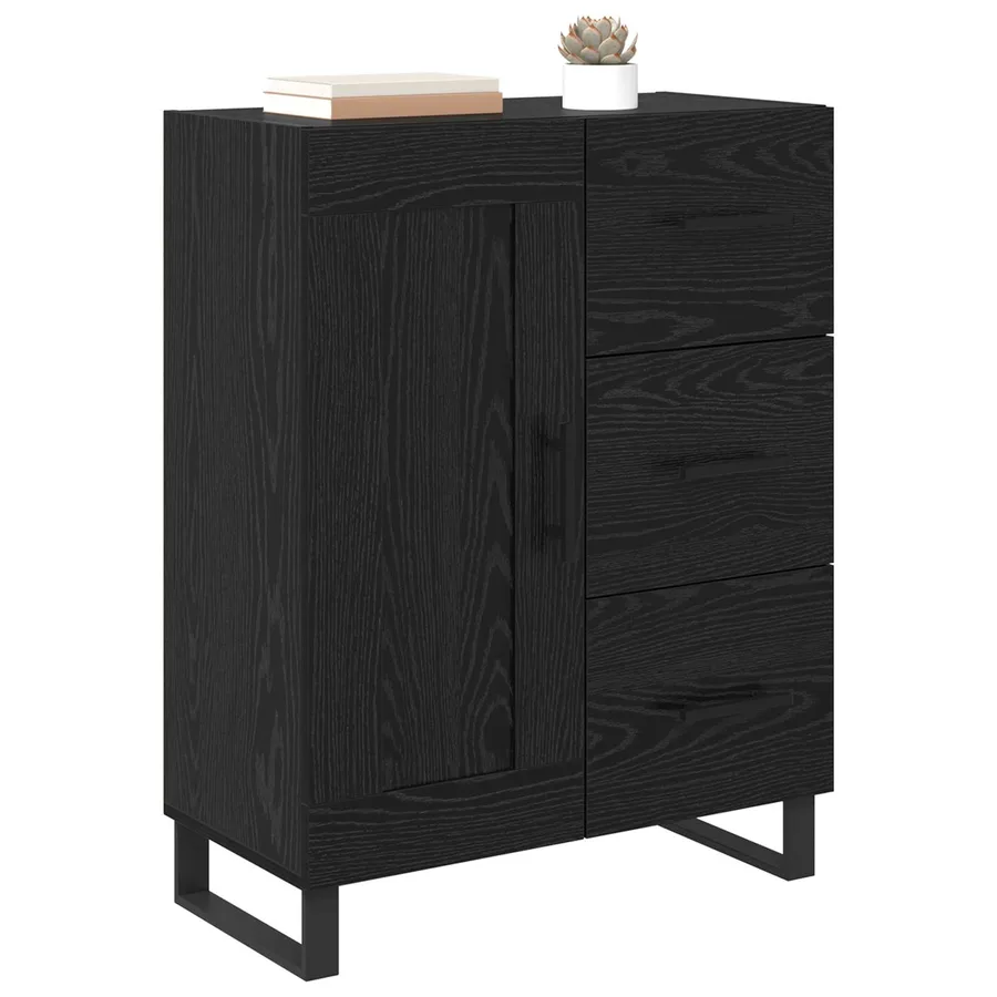 Buffet Chêne noir 69,5 x 34 x 90 cm Bois d'ingénierie et fer - 3