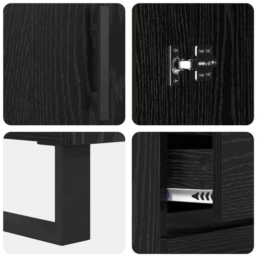 Buffet Chêne noir 69,5 x 34 x 90 cm Bois d'ingénierie et fer - 9