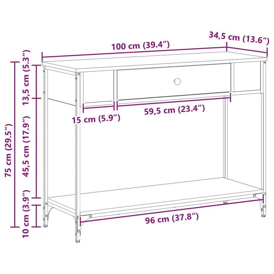 Table console Chêne noir 100 x 34.5 x 75 cm Bois d'ingénierie - 14