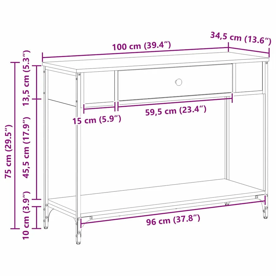 Table console Chêne noir 100 x 34.5 x 75 cm Bois d'ingénierie - 15