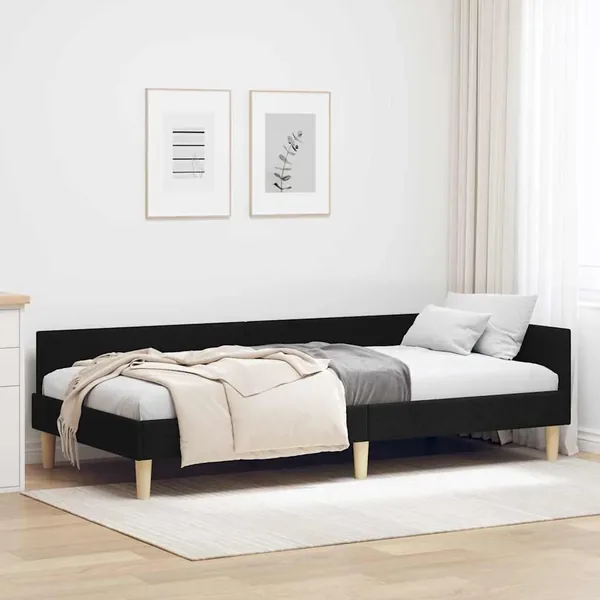 Cadre de lit d'angle Noir 100 x 200 cm tissu