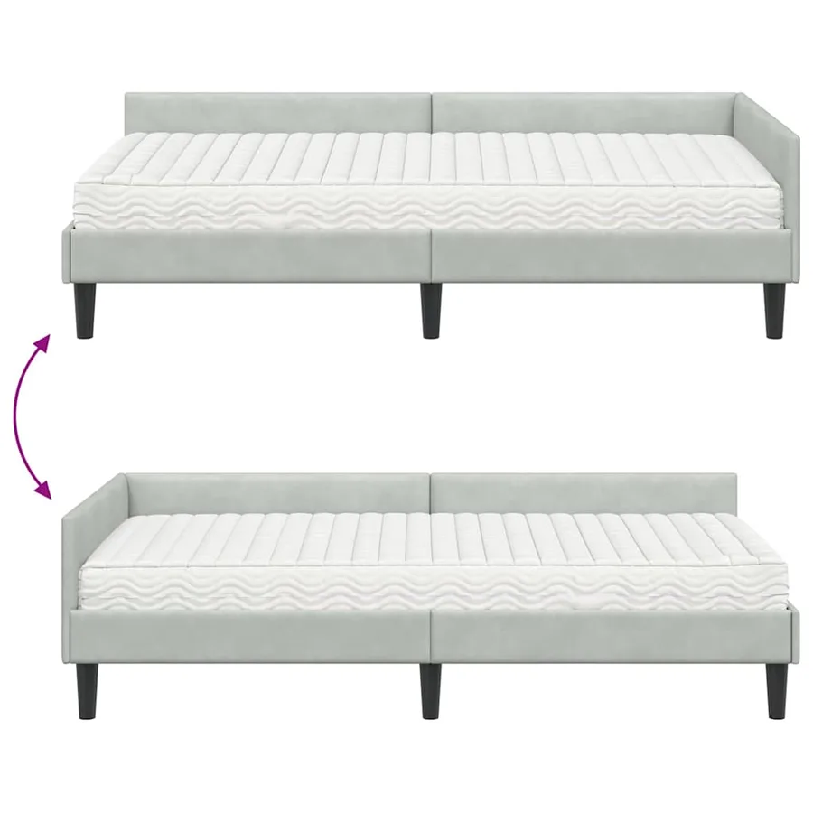 Cadre de lit d'angle avec matelas 2 pcs Gris clair Velours - 12