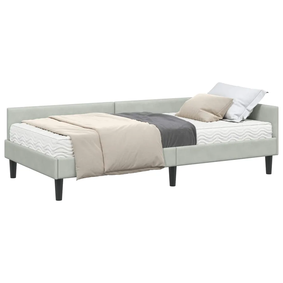 Cadre de lit d'angle avec matelas 2 pcs Gris clair Velours - 2