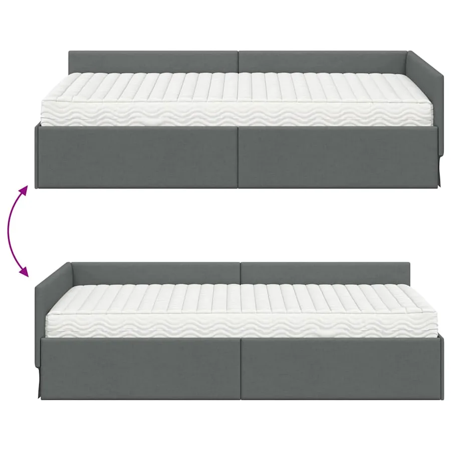 Cadre de lit d'angle avec matelas Autre 2 pcs Gris tissu - 12