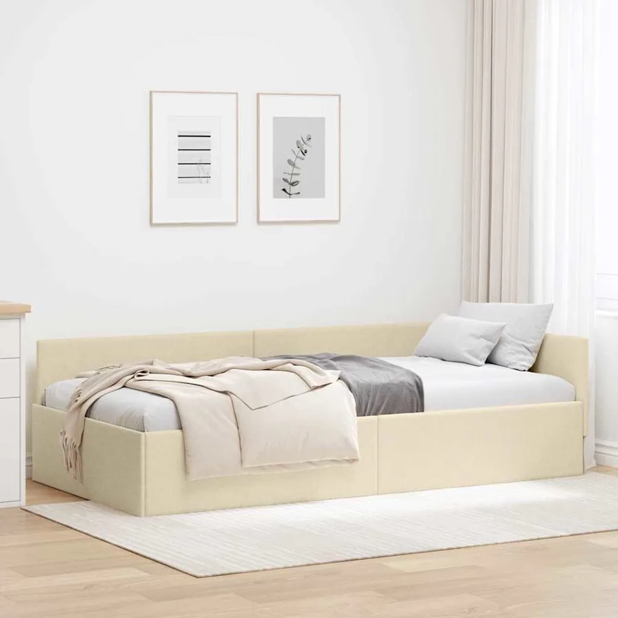 Cadre de lit d'angle Crème 100 cm x 200 cm tissu